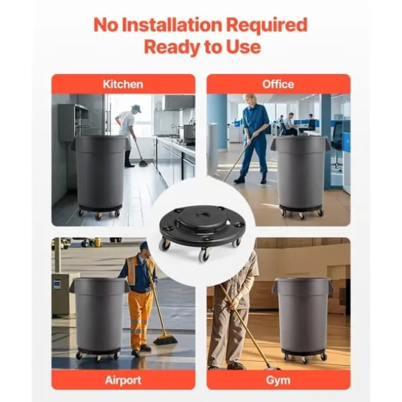 2-pack Rund Papperskorgs-Dolly, Passar 20, 32, 44, 55 Gal Sopbehållare, Robust och Lätt att Flytta