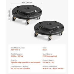 2-pack Rund Papperskorgs-Dolly, Passar 20, 32, 44, 55 Gal Sopbehållare, Robust och Lätt att Flytta