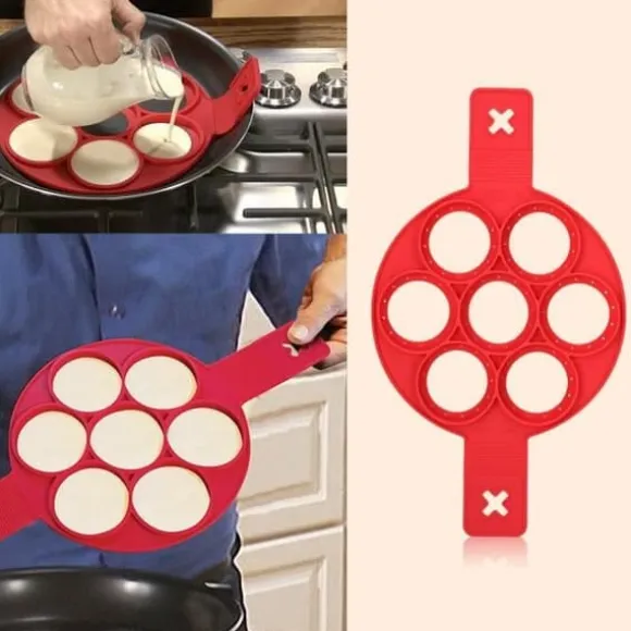 Pannkaksform - Köksredskap - Röd silikon - 7 cirklar - Värmebeständig - Lätt att rengöra