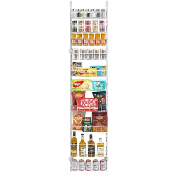 Pantry Organizer 10-nivå, över dörren hängande förvaringsställ, justerbar