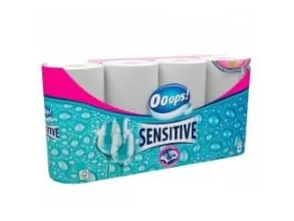 Pappershandduk Ooops Sensitive 2-lagers Ø10,6cm L10mxB22,7cm Nyfiber Vit,12 pk x 4 st/kartong