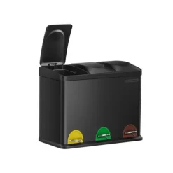 Papperskorg 3 x 15 liter med lock och innerhink svart