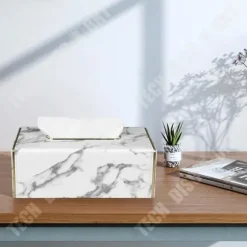 Pappersservettlåda - TECH DISCOUNT - Marmorvit - Läder - 25x14x9.5 cm - Lätt lyx