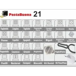 Pastamaskin PASTABUONA 21 Trafile 260 Watt för allt mjöl, med riposo och kit för att göra ruta och pizza
