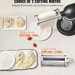 Pastatillbehör för KitchenAid, rostfritt stål, Pasta Roller, Spaghetti- och Fettuccine-cutter, 8 justerbara tjocklekar, 3 delar.