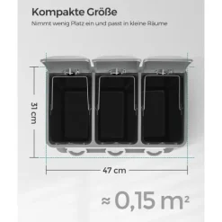 Pedal papperskorg, 3 x 8L återvinningskärl, 3-fack metall papperskorg, avfallssortering för kök, inkluderar 15 soppåsar, lätt att rengöra, stål, vit | CDON