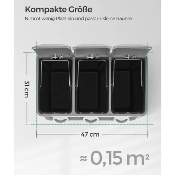 Pedal papperskorg, 3 x 8L återvinningskärl, 3-fack metall papperskorg, avfallssortering för kök, inkluderar 15 soppåsar, lätt att rengöra, stål, vit | CDON