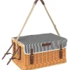 Picknickkorg i pil för 4, filt & bestick, flasköppnare & bord, komplett set, ljusbrun