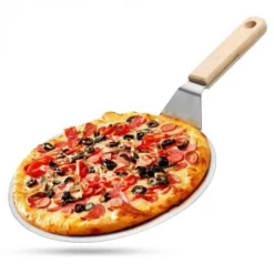 Pizzaskal i rostfritt stål med trähandtag Tårtskyffel Bakverktyg Ostpizzaskyfflar