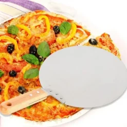 Pizzaspade för pizzaugn - Pizza peel - Rostfritt stål - Trähandtag - Yta 25,5 x 30 cm - Längd 43,5 cm - Silver