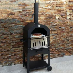 Pizzaugn med Regnskydd och 30 cm Pizzaspade Utomhusugn Stenugnsbakning Pizzasten Pizzaskärare Grillning Pizza 2 Hjul och Handtag Portabel Utomhusbruk | CDON