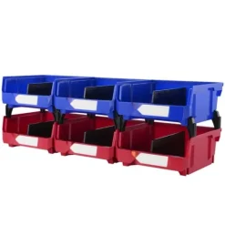 Plastförvaringsfack (11"x11"x5"), hängande, stapelbar, blå/röd, 6-pack, tunga för garderob, kök, kontor.
