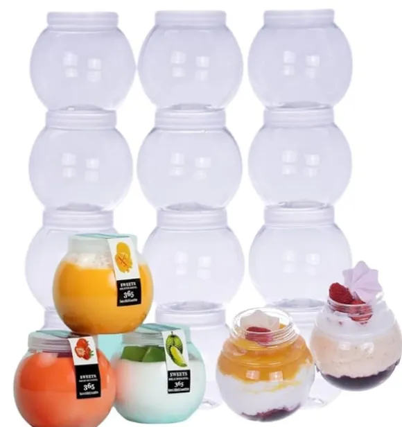 Plastmuggar med lock för runda desserter Kulformad mugg 200ml/12 st
