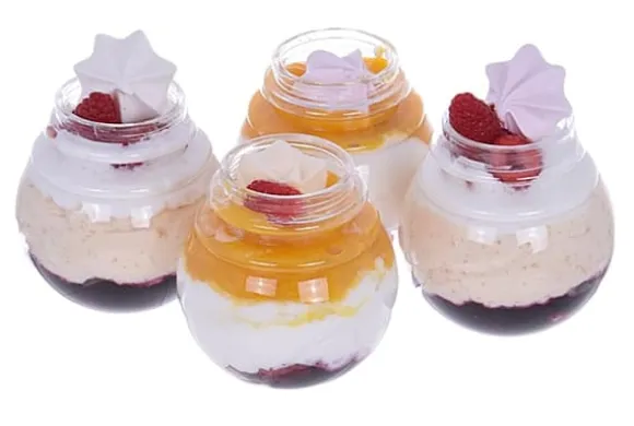 Plastmuggar med lock för runda desserter Kulformad mugg 200ml/12 st