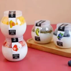 Plastmuggar med lock för runda desserter Kulformad mugg 200ml/12 st
