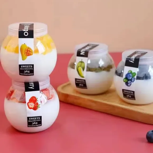 Plastmuggar med lock för runda desserter Kulformad mugg 200ml/12 st