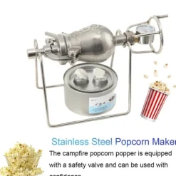 Popcornmaskin - Manuell popcornpanna - Rostfritt stål - För spis och öppen låga - Tjock vägg - Mini