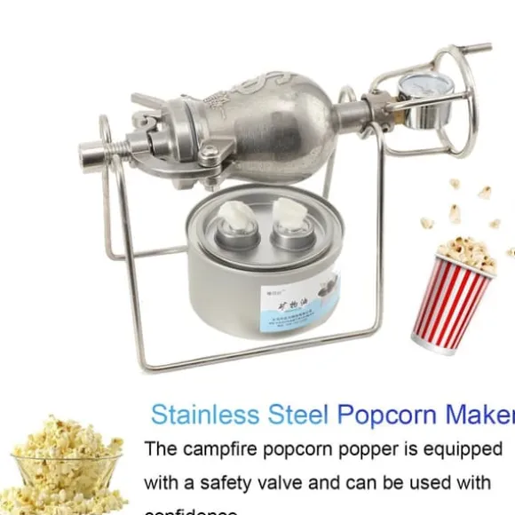 Popcornmaskin - Manuell popcornpanna - Rostfritt stål - För spis och öppen låga - Tjock vägg - Mini