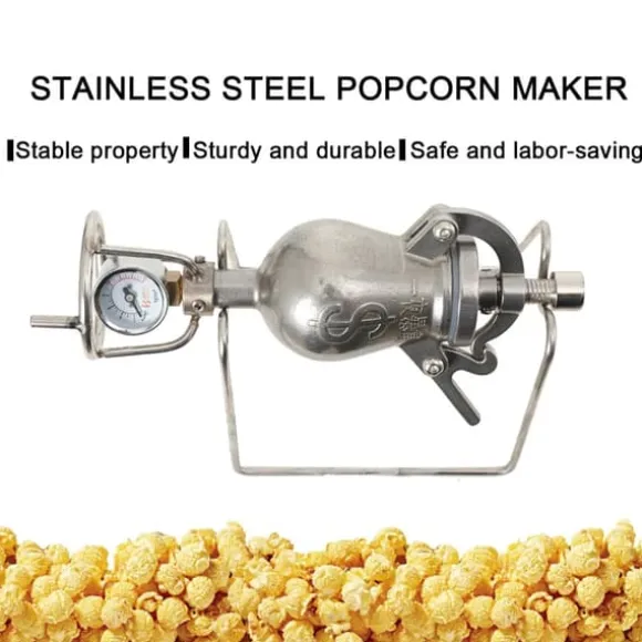Popcornmaskin - Manuell popcornpanna - Rostfritt stål - För spis och öppen låga - Tjock vägg - Mini