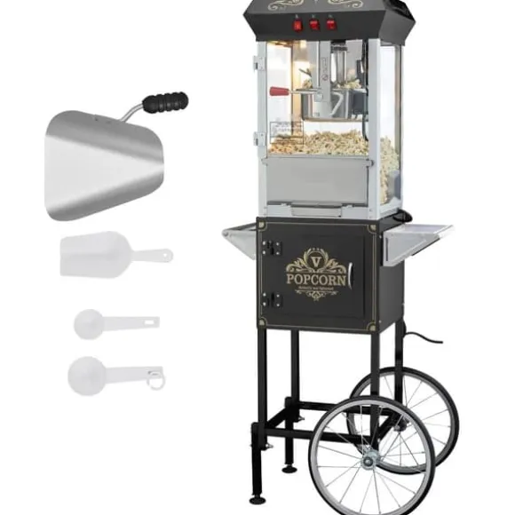 Popcornmaskin med vagn, 850W, 8 oz, svart - Snabb uppvärmning, hög kapacitet, perfekt för fest och biokvällar