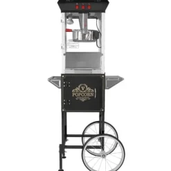 Popcornmaskin med vagn, 850W, 8 oz, svart - Snabb uppvärmning, hög kapacitet, perfekt för fest och biokvällar