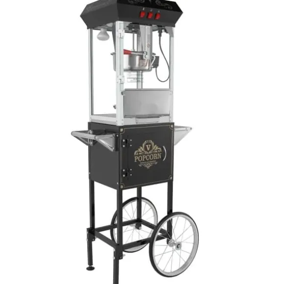 Popcornmaskin med vagn, 850W, 8 oz, svart - Snabb uppvärmning, hög kapacitet, perfekt för fest och biokvällar