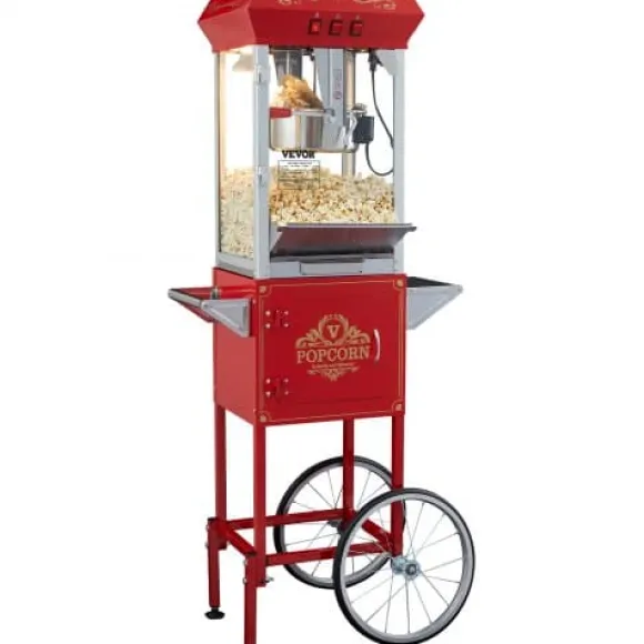 Popcornmaskin med vagn, 61x41x139,5 cm, röd, härdat glas