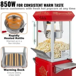 Popcornmaskin med vagn, 61x41x139,5 cm, röd, härdat glas