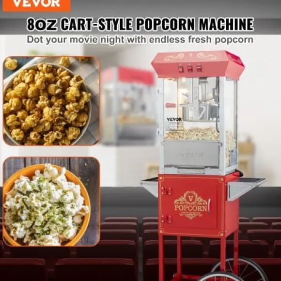 Popcornmaskin med vagn, 61x41x139,5 cm, röd, härdat glas
