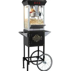 Popcornmaskin med vagn, 61x41x139,5 cm, svart, härdat glas