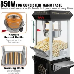 Popcornmaskin med vagn, 61x41x139,5 cm, svart, härdat glas