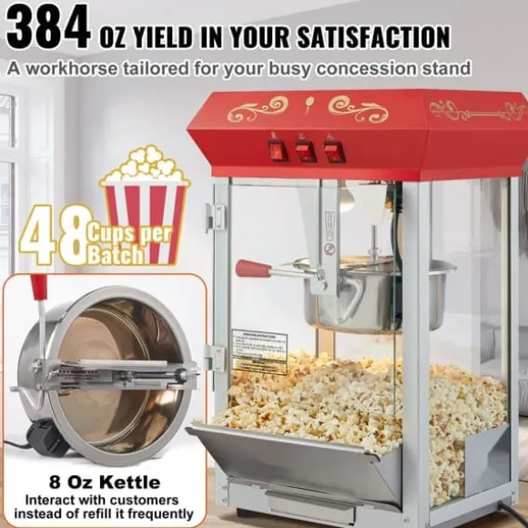 Popcornpopper 850W, röd bänkskivemodell 8 Oz, 48 koppar, snabb uppvärmning, perfekt för hemmakvällar och fest, enkel att använda
