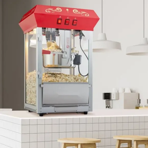 Popcornpopper 850W, röd bänkskivemodell 8 Oz, 48 koppar, snabb uppvärmning, perfekt för hemmakvällar och fest, enkel att använda