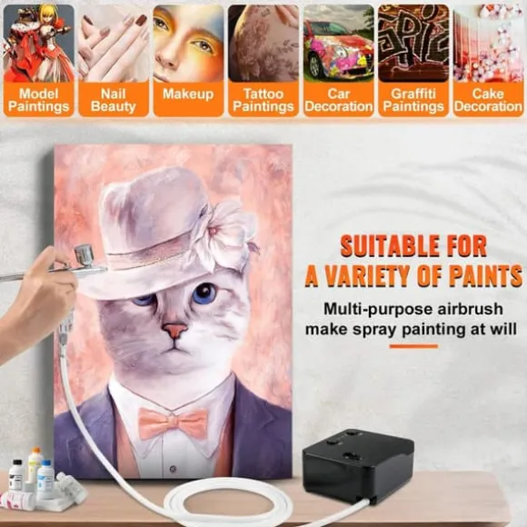 0-30 psi dubbelverkande airbrush kit för snacks/tårtdekorering, 3 lägen, bekväm automatisk start/stopp, effektiv olje- och vattenfiltrering