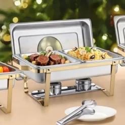 4 Qt 2-pack Rektangulär Skavskål Bufféset, Halvstorlek Pan, Rostfritt Stål