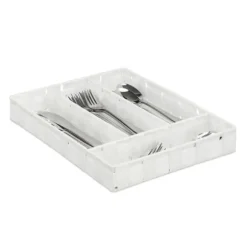 Relaxdays Bestickförvaring, lådkompartement med 4 block, köksredskap, 4,5x26x36 cm, vit