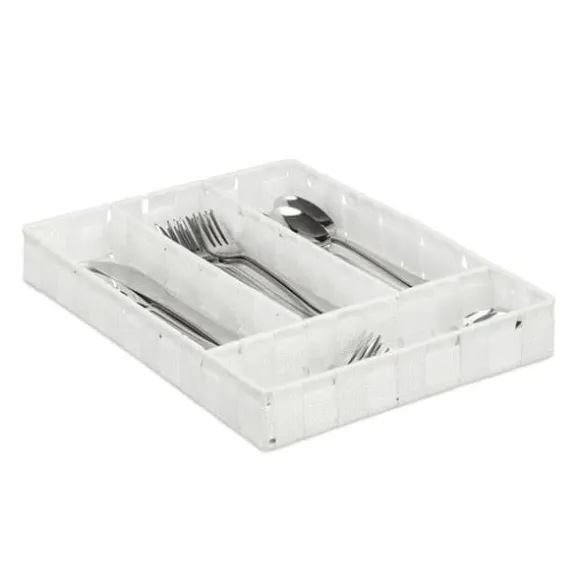 Relaxdays Bestickförvaring, lådkompartement med 4 block, köksredskap, 4,5x26x36 cm, vit