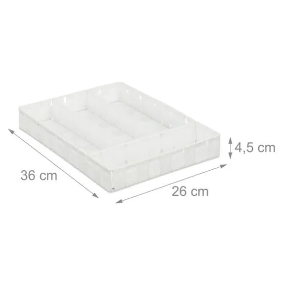 Relaxdays Bestickförvaring, lådkompartement med 4 block, köksredskap, 4,5x26x36 cm, vit
