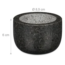 Relaxdays Mortel i granit med stöt, robust, för kryddor, örter, mortel i polerad sten, d. 8,5 cm, 400 ml, grå