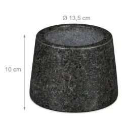 Relaxdays Mortel och stöt, i granit, polerad, lång livslängd, för kryddor och örter, stengrynare D 13,5 cm mörkgrå