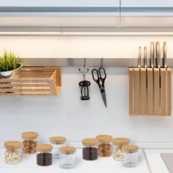 Relaxdays Set med 9 glasburkar, små burkar med bambulock, 500 ml, lufttät, genomskinlig/natur