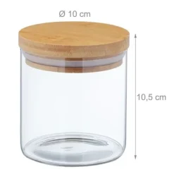 Relaxdays Set med 9 glasburkar, små burkar med bambulock, 500 ml, lufttät, genomskinlig/natur