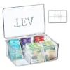 Relaxdays Teabox, i plast, förvaring, 6 fack, med lock, HLP: 9 x 21,5 x 15 cm, genomskinlig