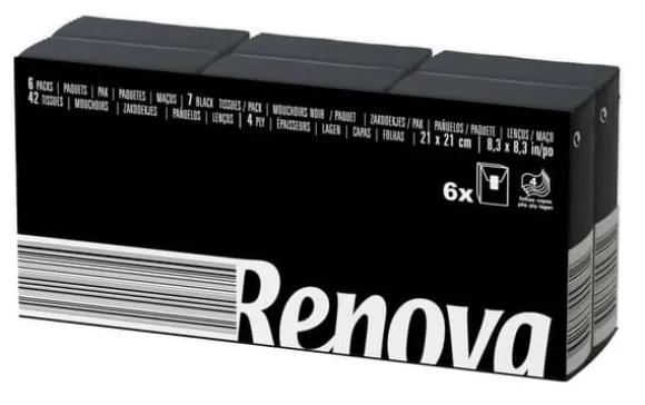 Renova Premium svarta hygienvåtservetter i 4-lagersförpackningar med 6x7 stycken
