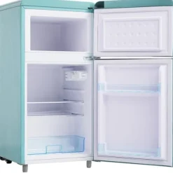 Retro-Kylskåp, Dubbeldörr, 72L kyl, 21L frys, 120 kWh/år, LED-ljus, Flera färger, Energieklass E