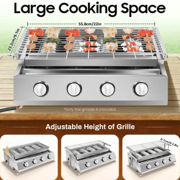 Rökfri gasolgrill, bordsmodell med 4 brännare i rostfritt stål, LPG/propangas, portabel för utomhus/camping, ljussilver