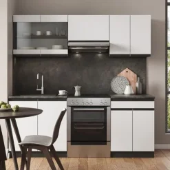 R-Line kök, 200 cm J-Shape, vit/antracit, Vicco