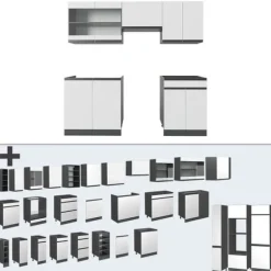 R-Line kök, 200 cm J-Shape, vit/antracit, Vicco