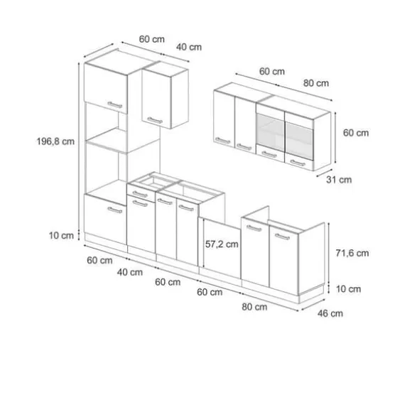 R-Line kök, 300 cm med högskåp, PT Antracit, Bordeaux högglans/antracit, Vicco