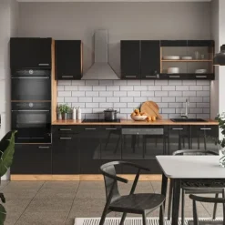 R-Line kök, 300 cm med högskåp, PT Ek, Blank antracit/Gyllene ek, Vicco